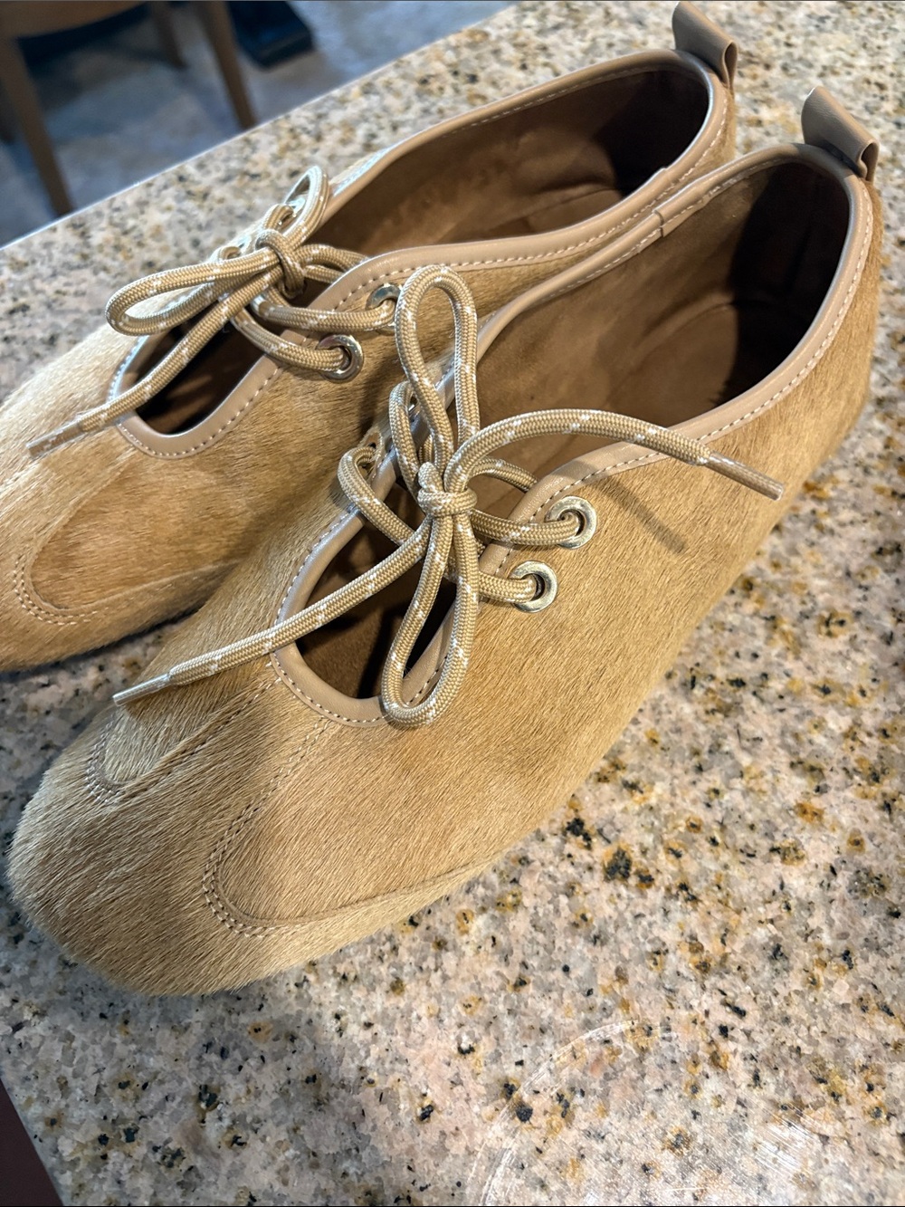 Zara Light Tan Lace-Up Flat Loafers
